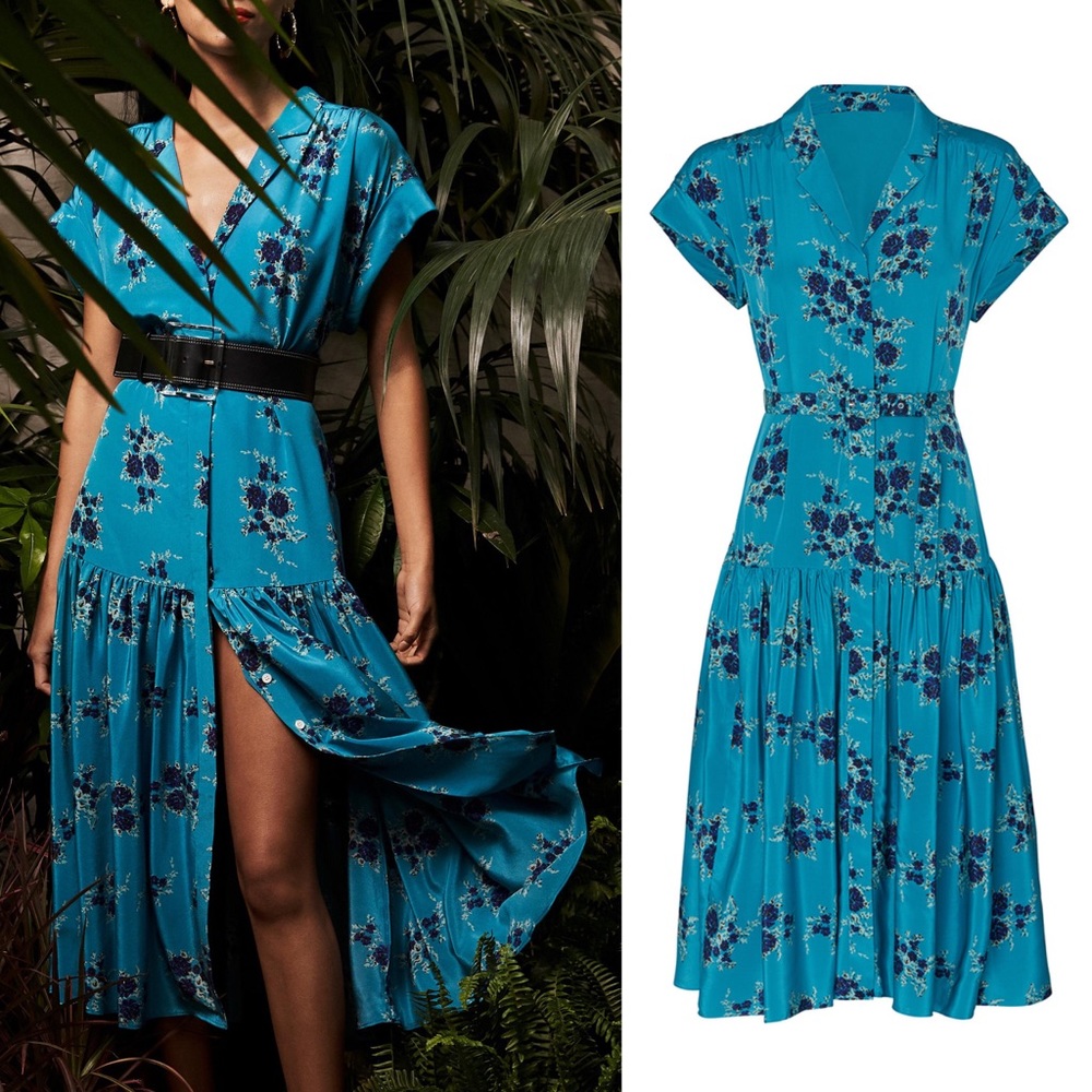 Veronica Beard Teal Blue Floral Wrap Dress